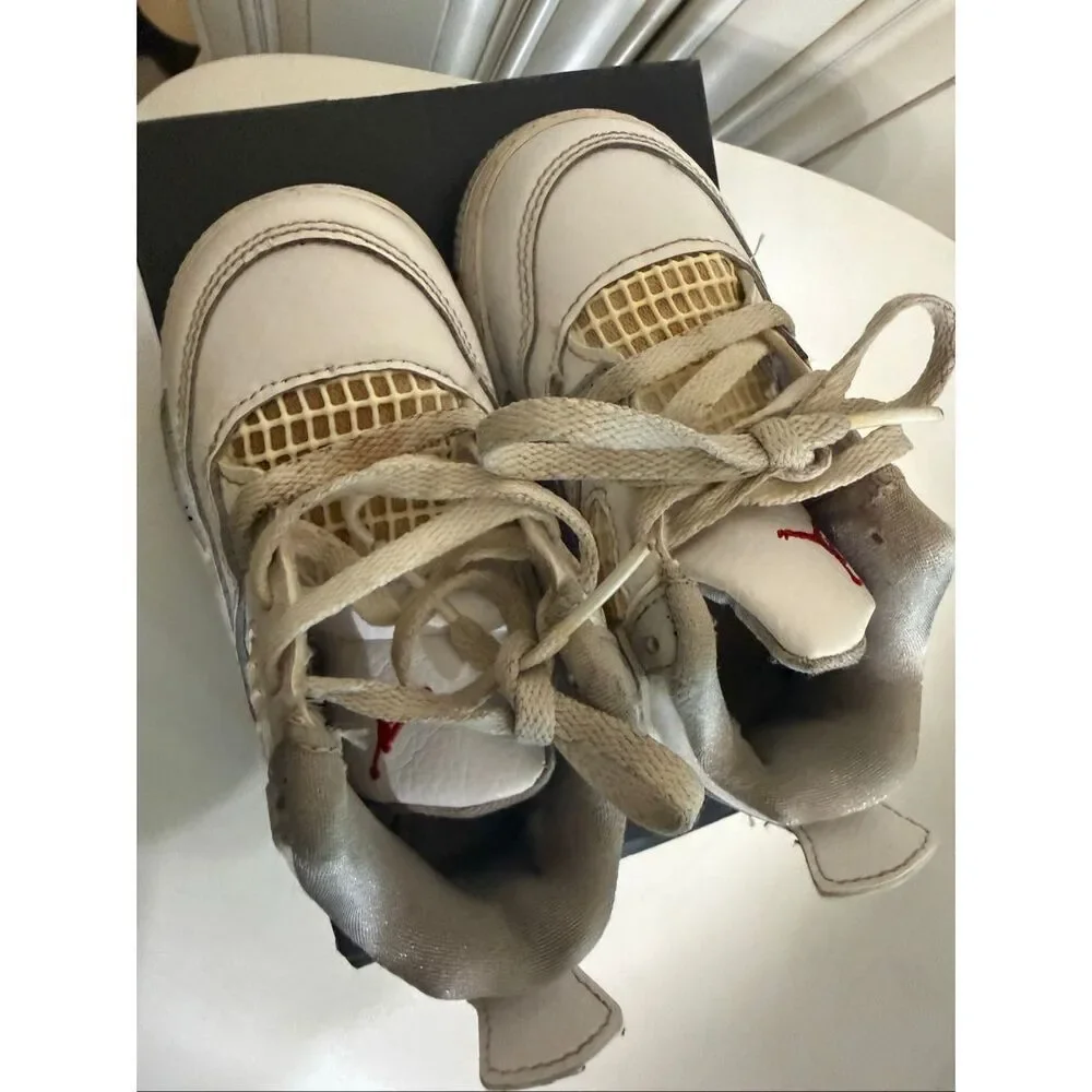 Air Jordan Toddler 4 Retro Leather Lace Up Sneaker Shoes White Oreo Size 7C